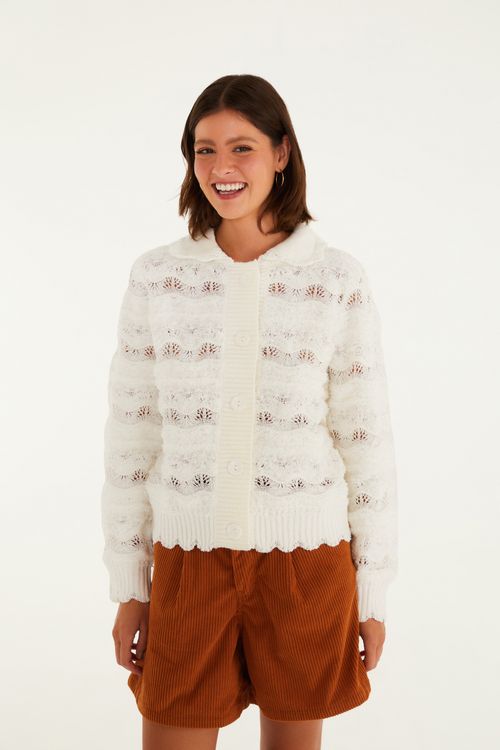 Blusa Tricot Artesanal Com Gola
