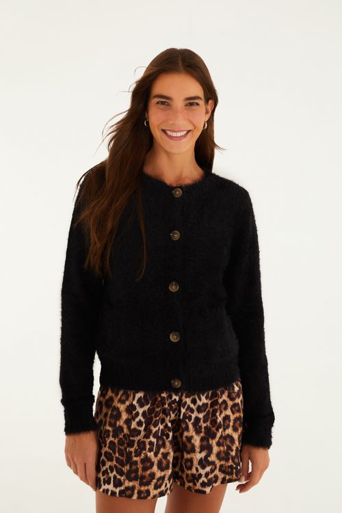 Cardigan Pelinho Curto Com Bolso