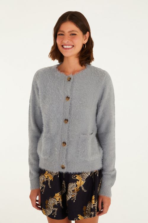 Cardigan Pelinho Corto Con Bolsillo