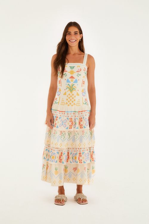 Vestido Babados Bordado Almafi