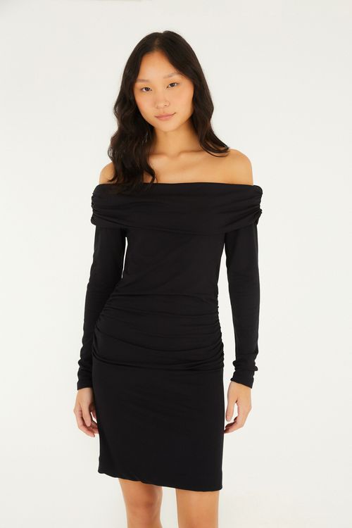 Vestido Corto Hombro a Hombro Fruncido