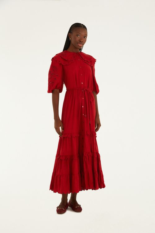 Vestido Gola Bordada Artesanal
