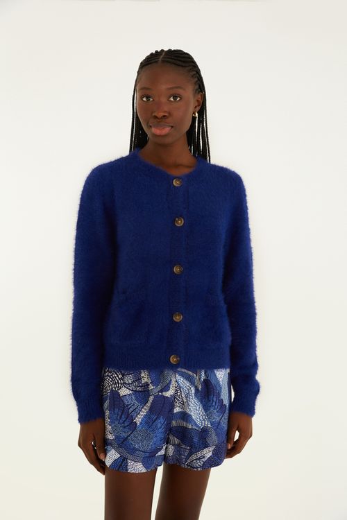 Cardigan Pelinho Curto Com Bolso