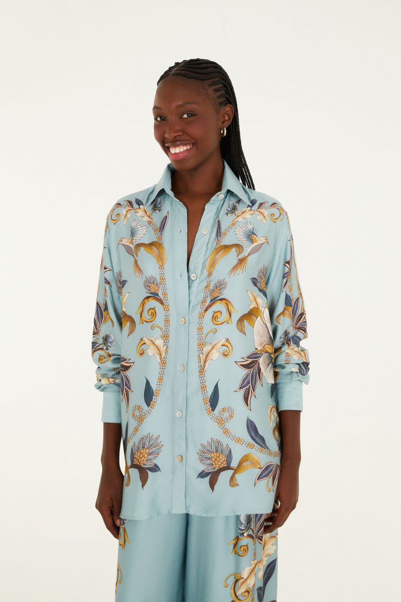 Camisa de manga larga con estampado botánico Jardín Real, vista frontal.
