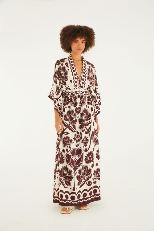 Vestido Longo Manga Floral Arabesque