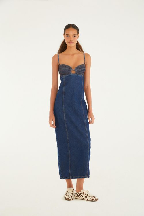Vestido Jeans Reto Alça