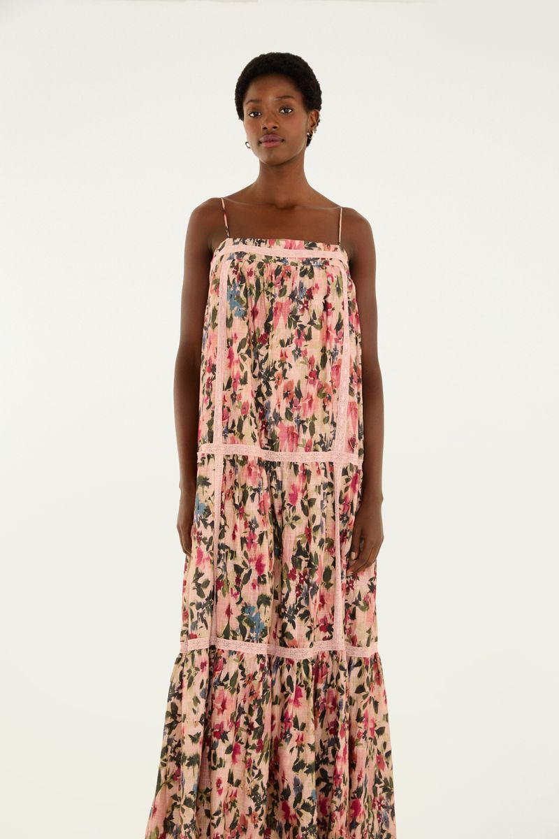 Vestido estampado con tirantes finos, vista trasera.