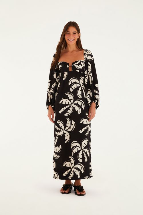 Vestido Longo Manga Coqueirada
