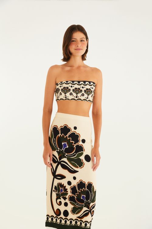 Saia Midi Reta Floral Arabasque