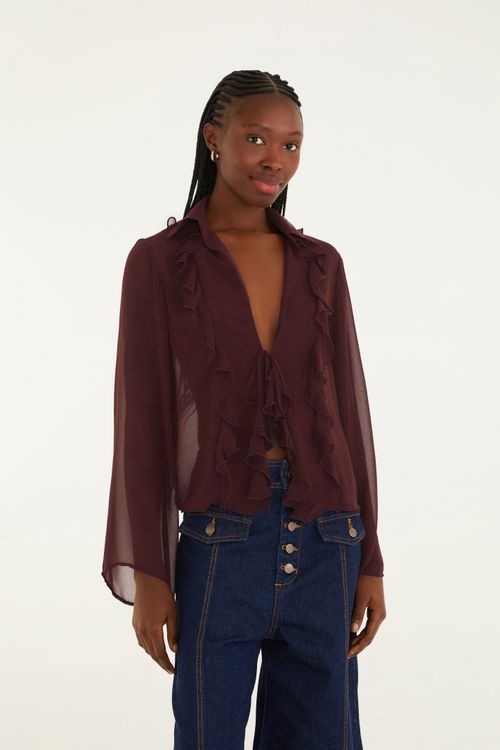 Camisa Con Volantes y Lazo