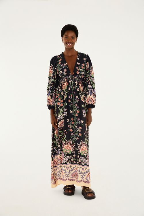 Vestido Longo Manga Jardim Maravilhoso