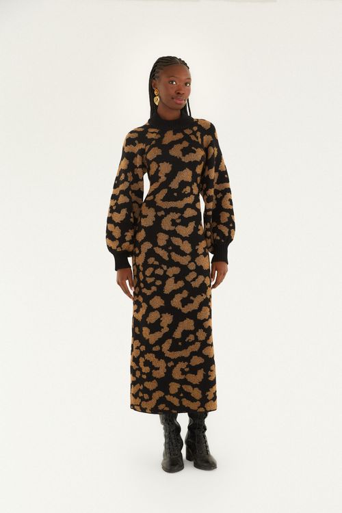 Vestido Tricot Jacquard Lurex Onca