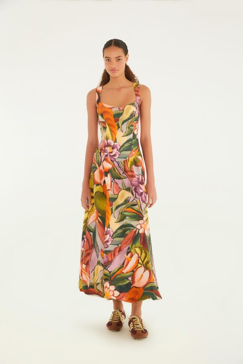 Vestido Longo Balone Folhagem De Inverno