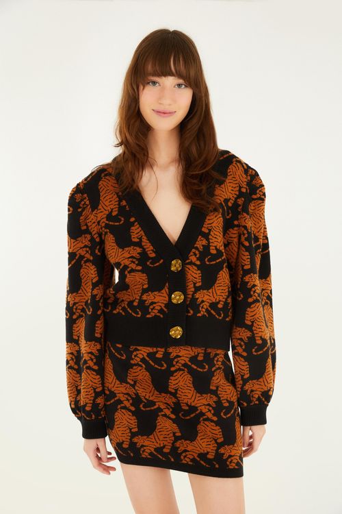 Cardigan Curto Tricot Tigres Copacabana