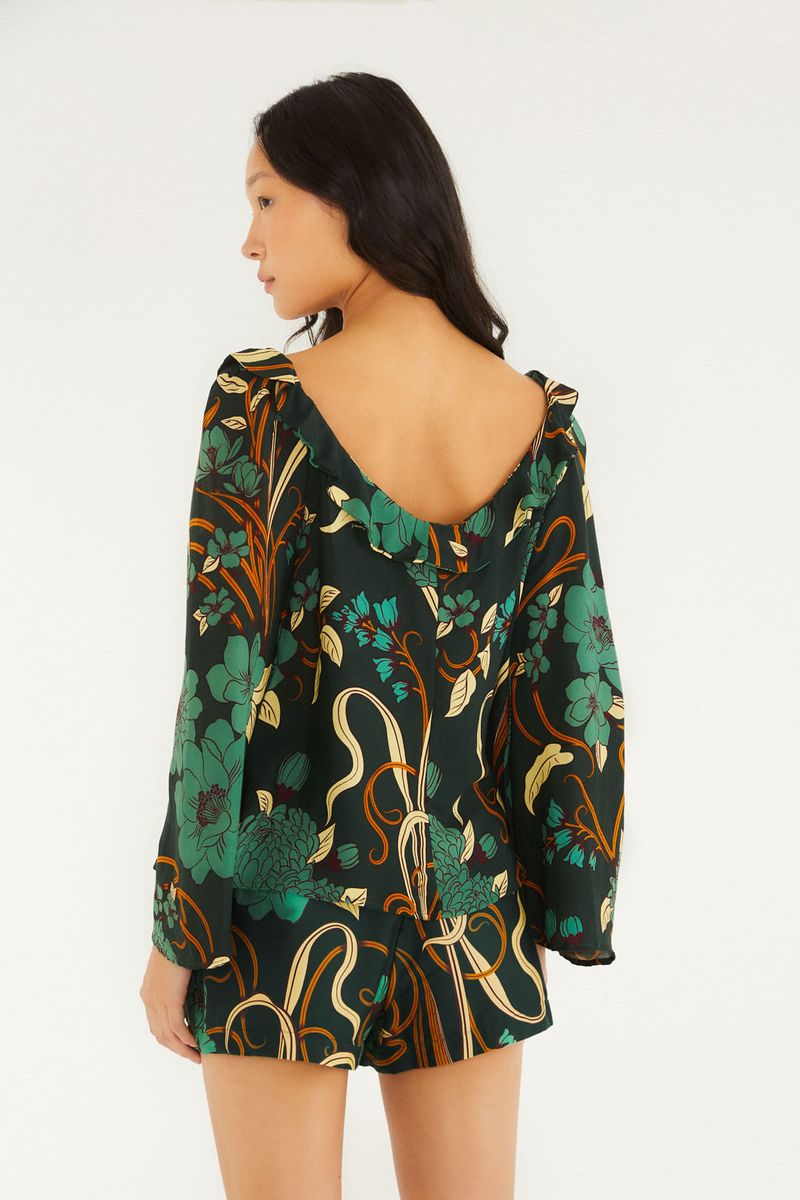 Vista lateral de la Blusa Balón Beatrice Floral destacando el diseño balón y estampado floral.