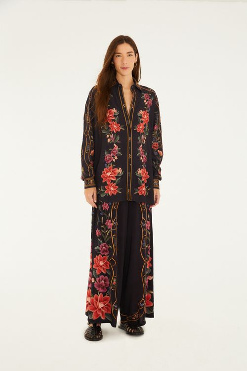 Calça Pantalona Floral Belle