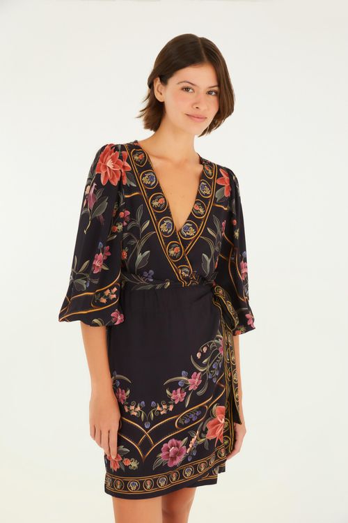Vestido Curto Transpasse Floral Belle