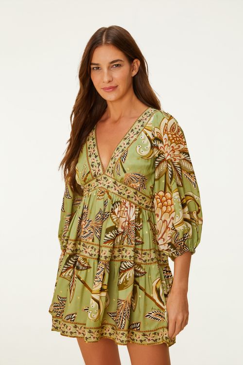 Vestido Curto Com Manga Floral Delhi s