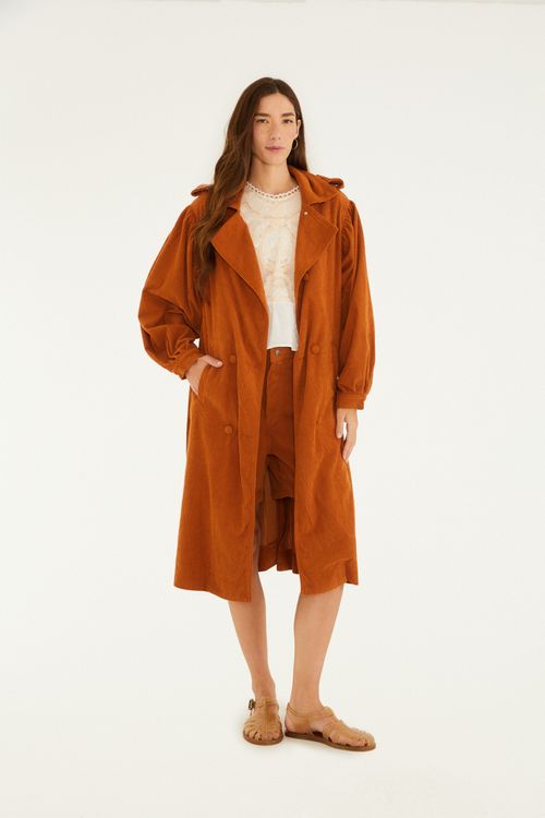 Trench Coat De Velour Corduroy Marrón