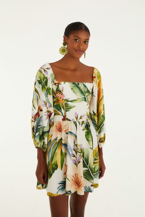 Vestido Curto Manga Tropicalia