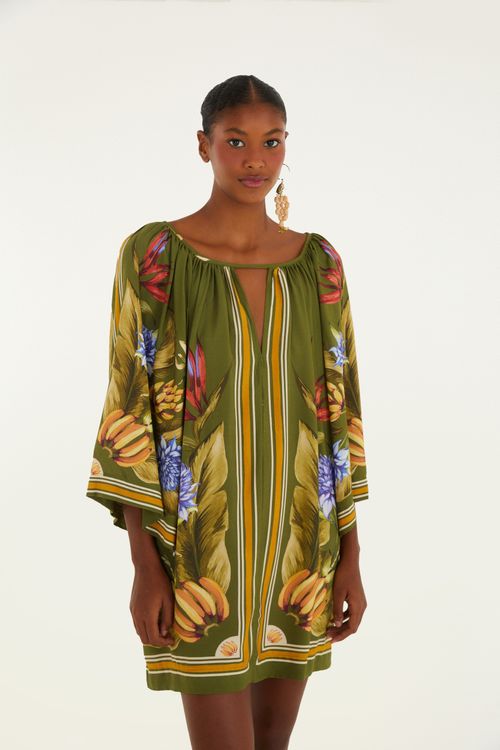 Vestido Corto Mg Pañuelo Tropical