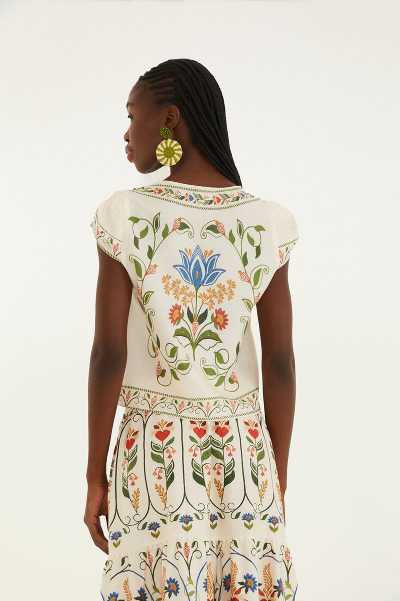 Vista trasera de la Blusa Jardín Belleza mostrando estampado floral.