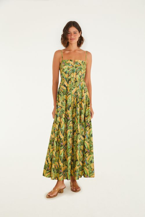 Vestido Longo Floresta De Passarinho