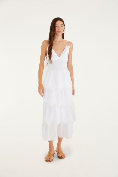 Vestido Artesanal Romántico Con Volantes