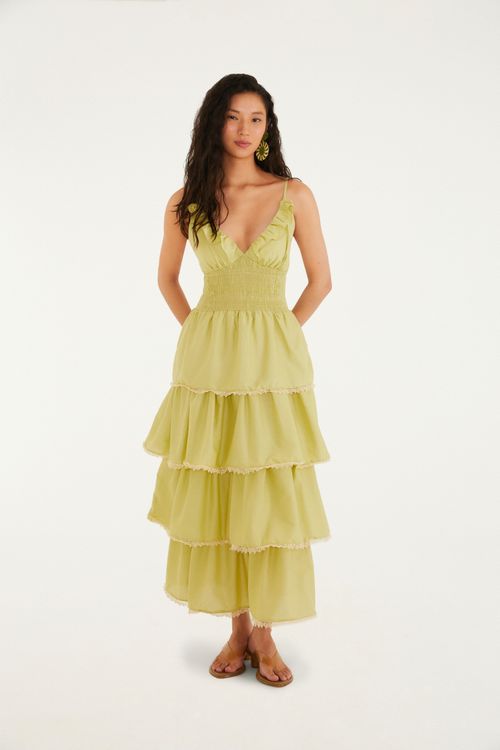 Vestido Artesanal Romántico Con Volantes