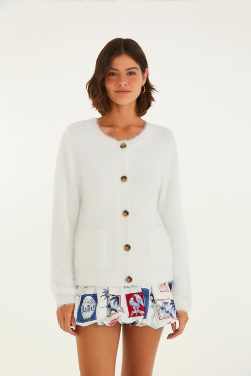 Cardigan Pelinho Curto Com Bolso