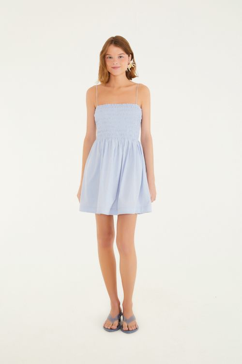 Vestido Corto Con Elástico y Tirantes