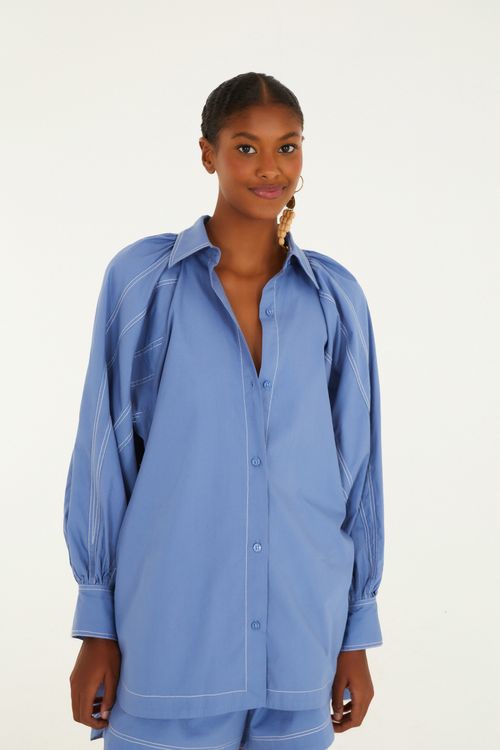 Camisa Mangas Costura Decorativa