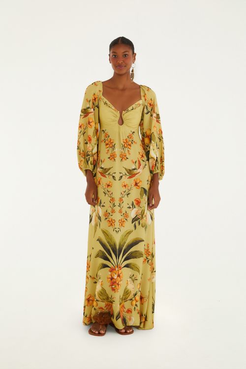 Vestido Largo Manga Bosque Chic
