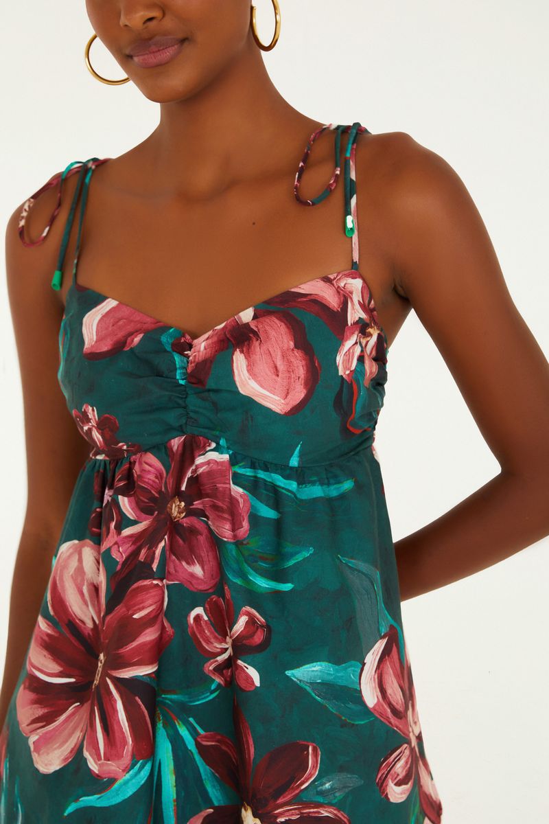 Detalle del estampado floral tropical de la Blusa Lineia.