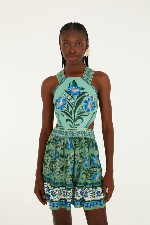 Vestido Curto Azulejo Florido
