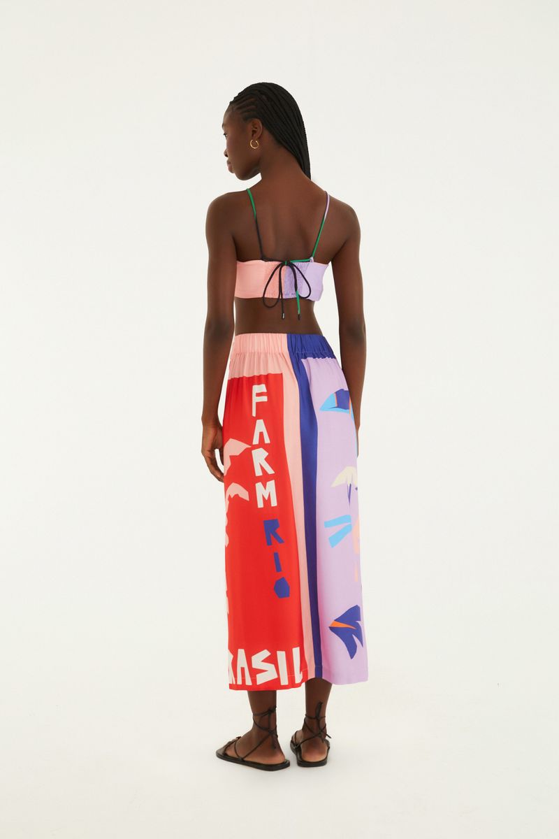 Falda Pañuelo Brasil con estampado tropical, vista trasera mostrando el diseño completo.