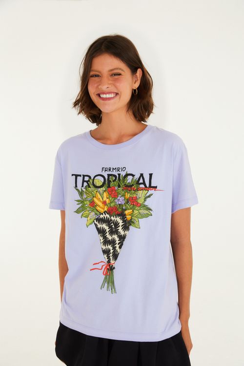 Camiseta Fit Bouquete Tropical Lilas Wind