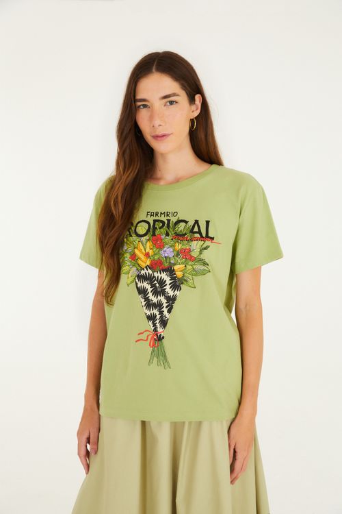 Camiseta Entallada Ramillete Tropical Verde