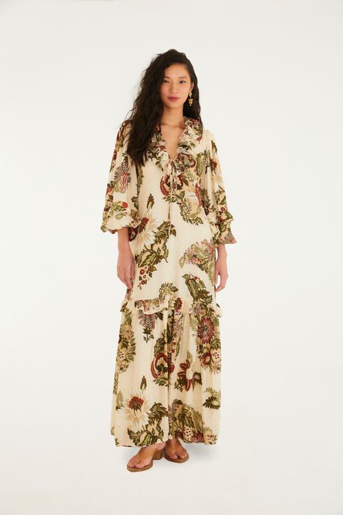 Vestido Mangas Floral Raiana