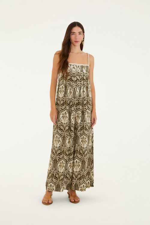 Vestido Longo Manga Serra Tropical
