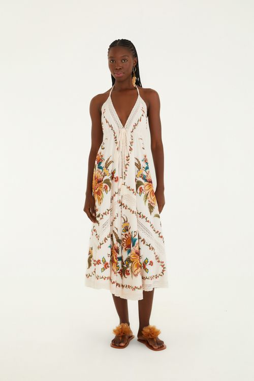Vestido Lenco Jardim Majestoso Bege