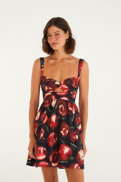 Vestido Curto Cereja Pintada