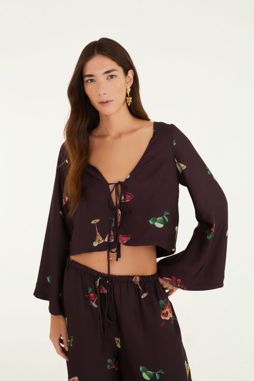 Blusa Lastex Coquetel Tropical