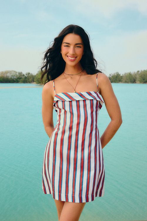 Vestido Curto Listra Hibisco