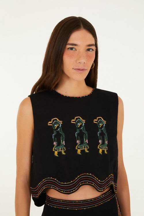 Blusa Cropped Bordada Ana Leovy