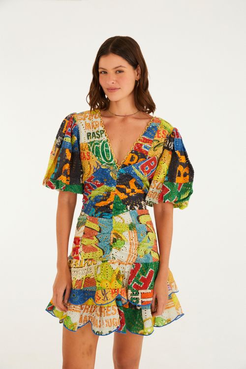 Vestido Curto Franzido Feira Libre