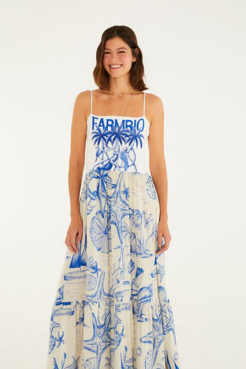 Vestido Midi Cordas e Aves Farm Rio