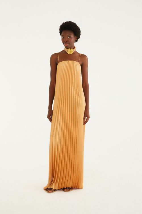 Vestido Sem Alca Plissado
